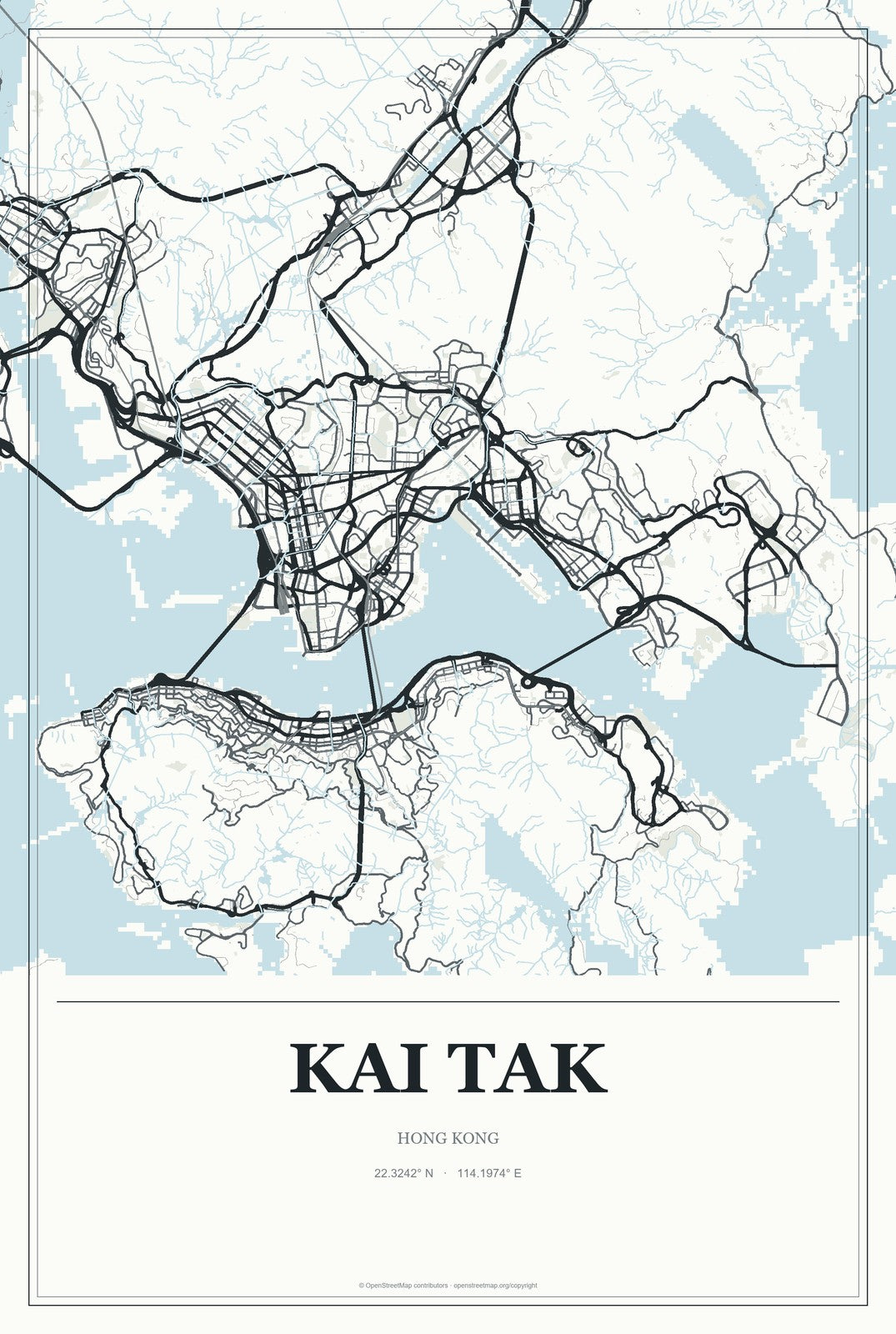 Kai Tak, Hong Kong City Map Aluminum Sign in Gallery Air style