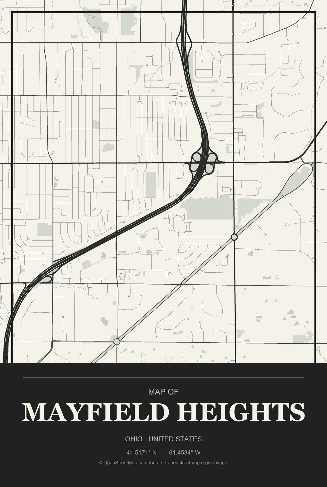 Mayfield Heights, Ohio City Map Aluminum Sign in Museum Plaque style