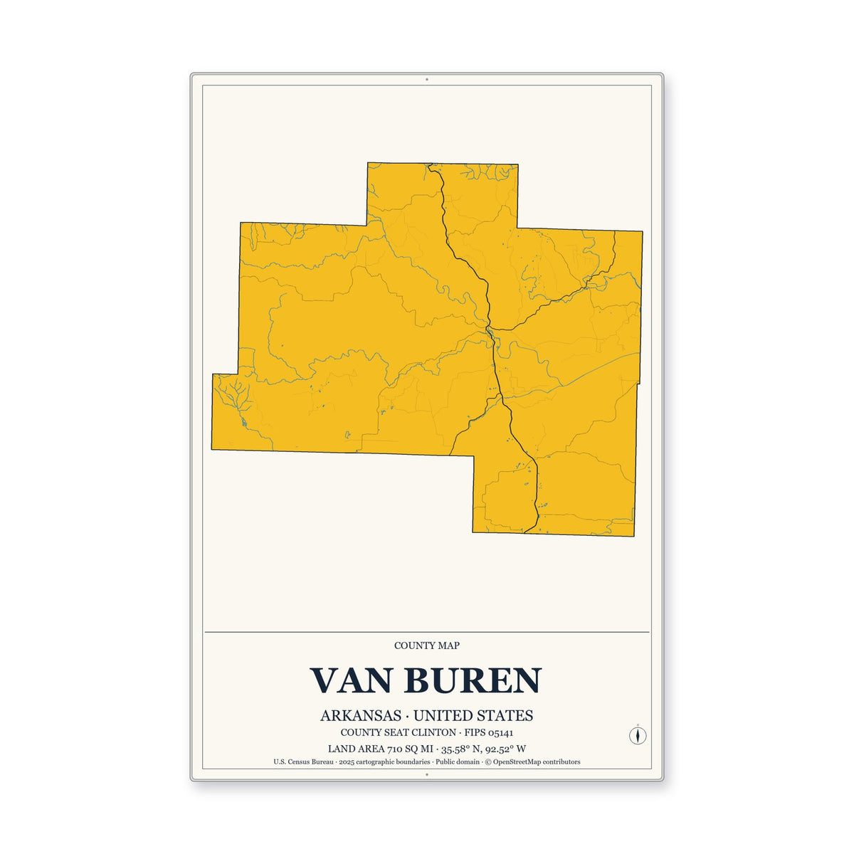 Van Buren County, Arkansas Map Aluminum Sign in Citrine Modern style
