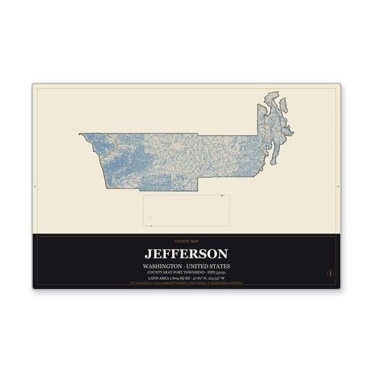 Jefferson County, Washington Map Aluminum Sign in Museum Plaque style
