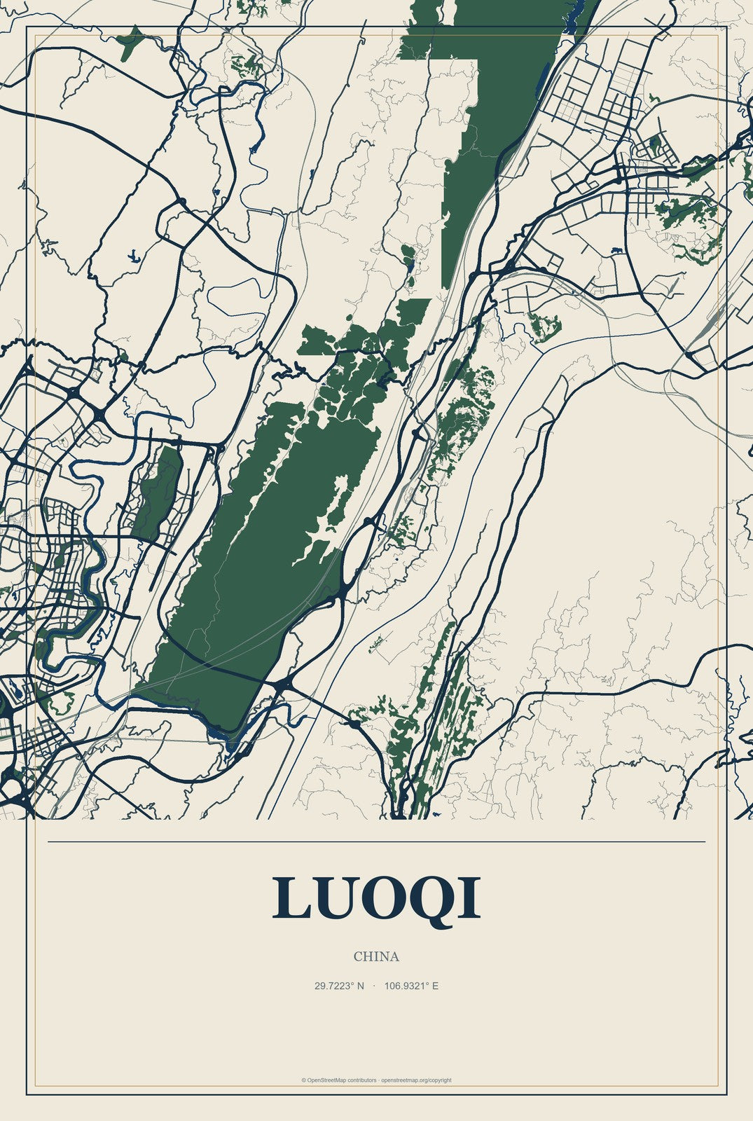 Luoqi, China City Map Aluminum Sign in Coastal Cutout style