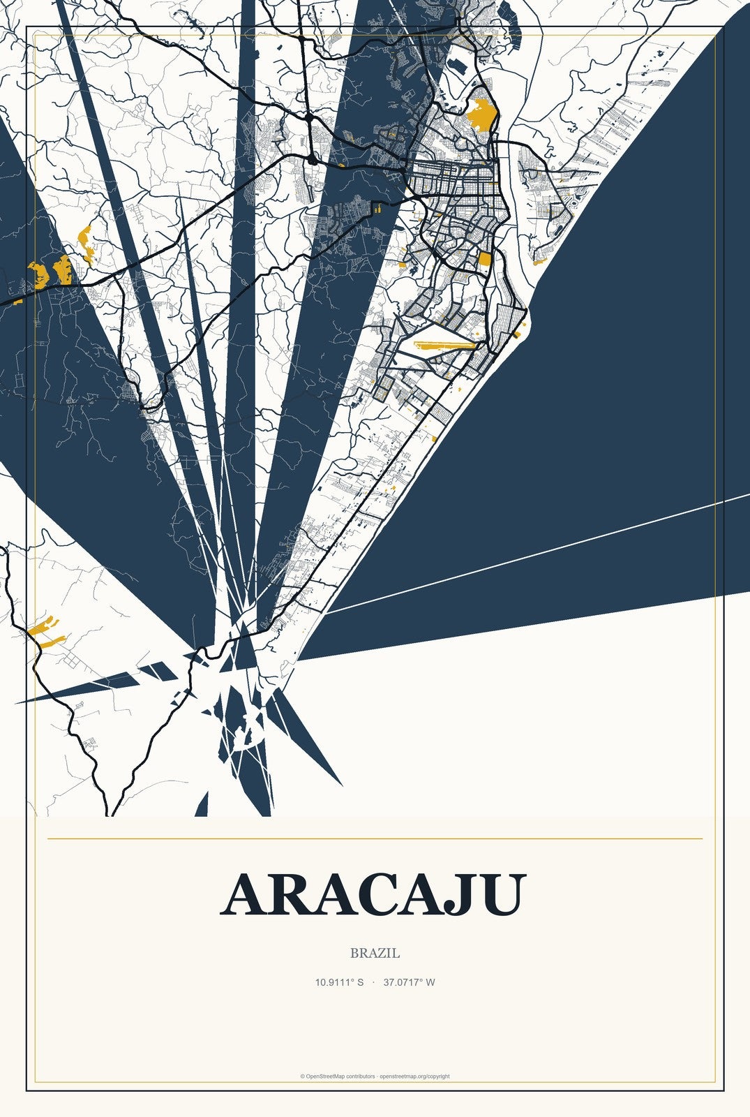 Aracaju, Brazil City Map Aluminum Sign in Citrine Modern style