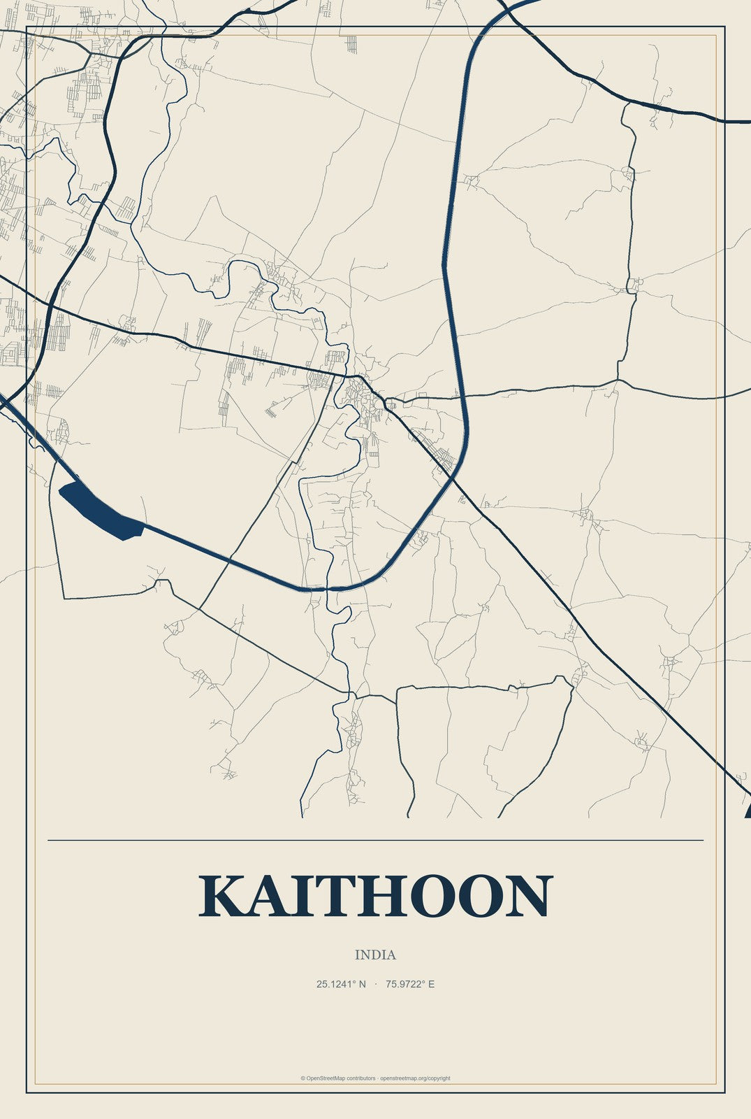Kaithoon, India City Map Aluminum Sign in Coastal Cutout style