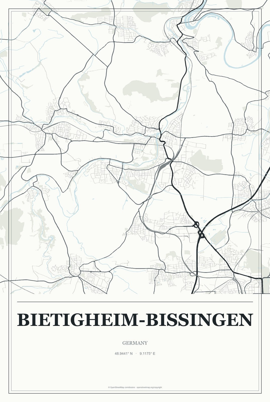Bietigheim-Bissingen, Germany City Map Aluminum Sign in Gallery Air style