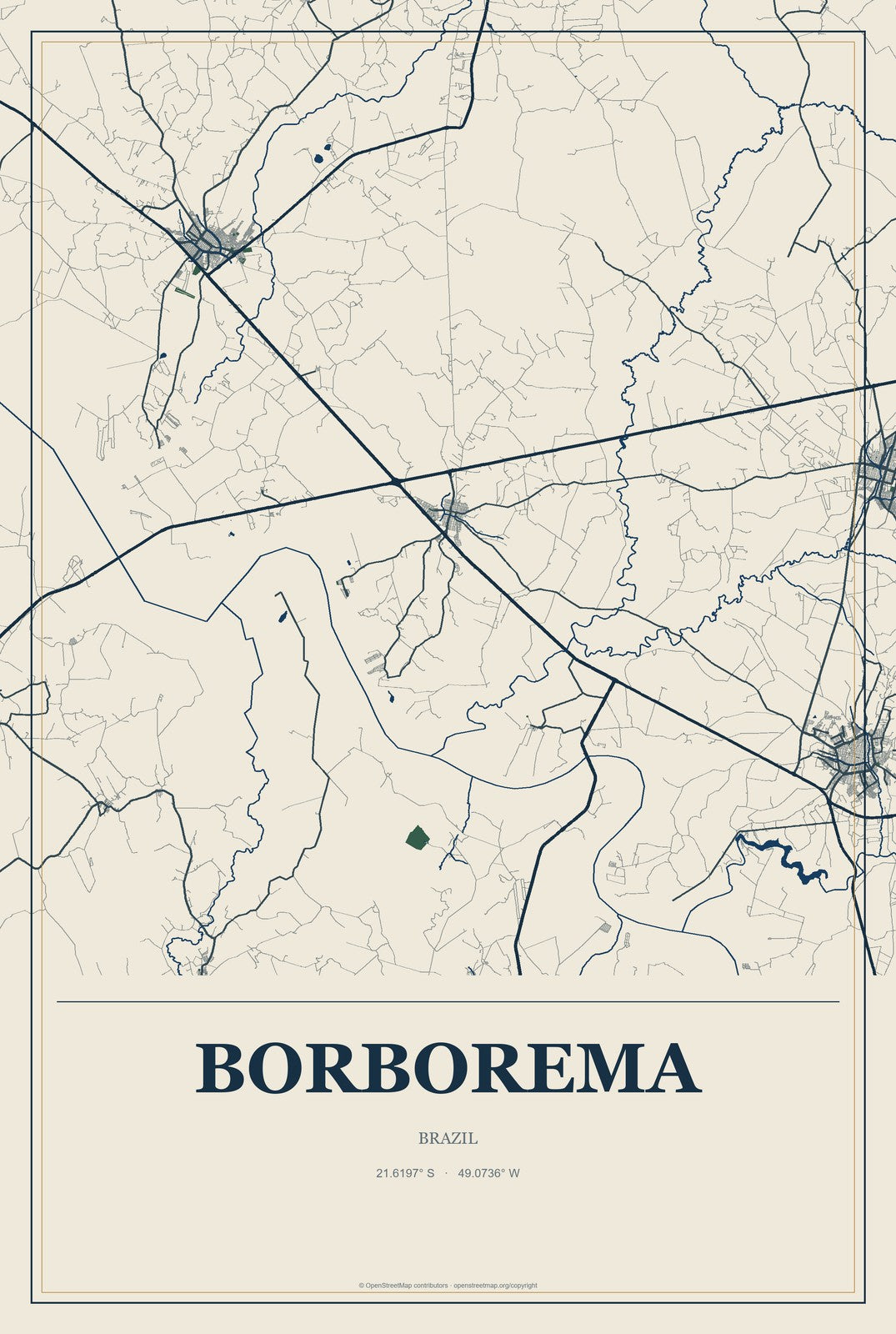 Borborema, Brazil City Map Aluminum Sign in Coastal Cutout style