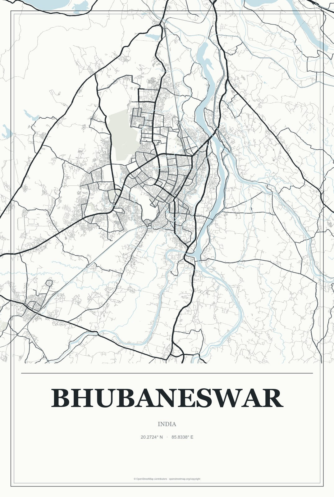 Bhubaneswar, India City Map Aluminum Sign in Gallery Air style