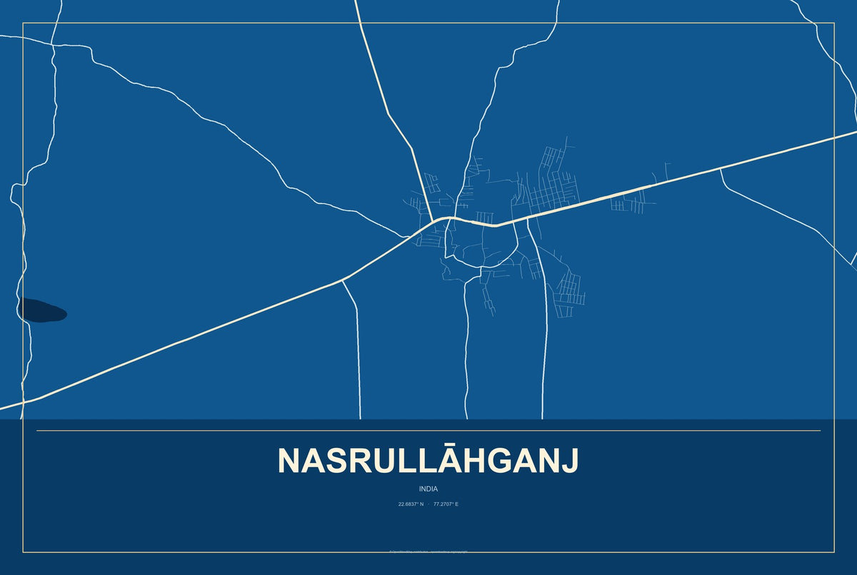 Nasrullāhganj, India City Map Aluminum Sign in Harbor Cobalt style