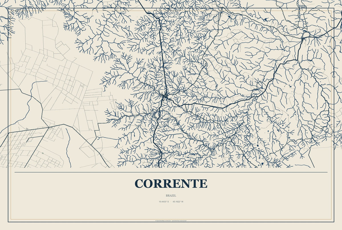 Corrente, Brazil City Map Aluminum Sign in Coastal Cutout style