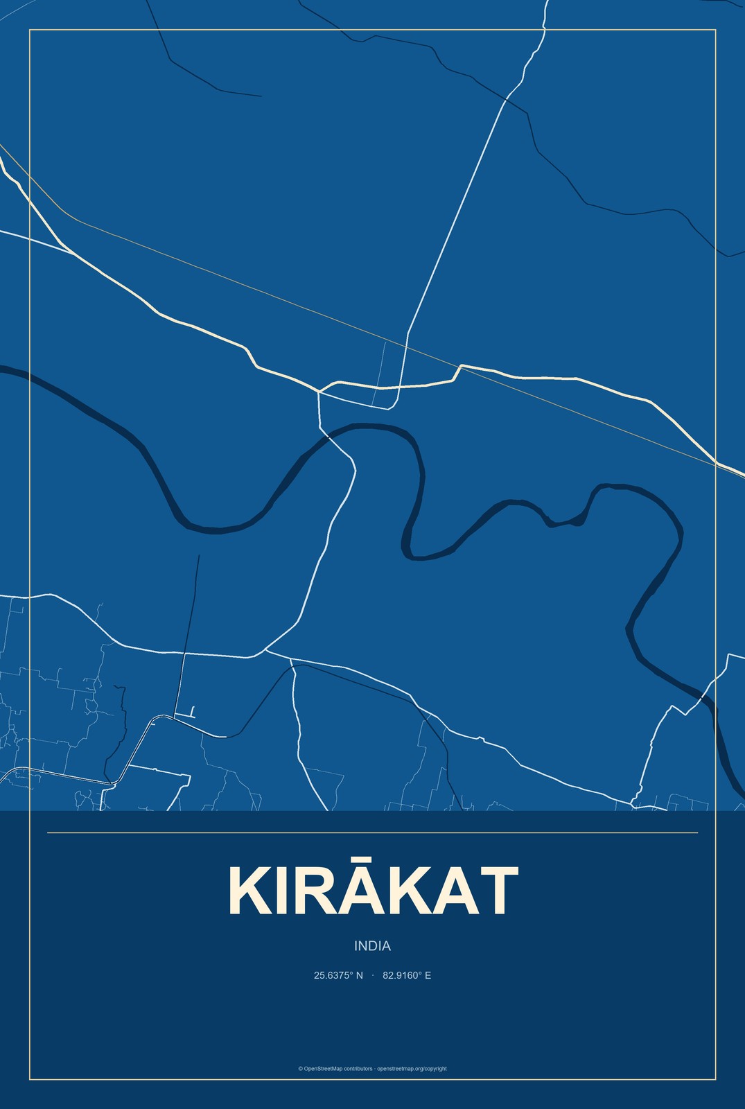 Kirākat, India City Map Aluminum Sign in Harbor Cobalt style
