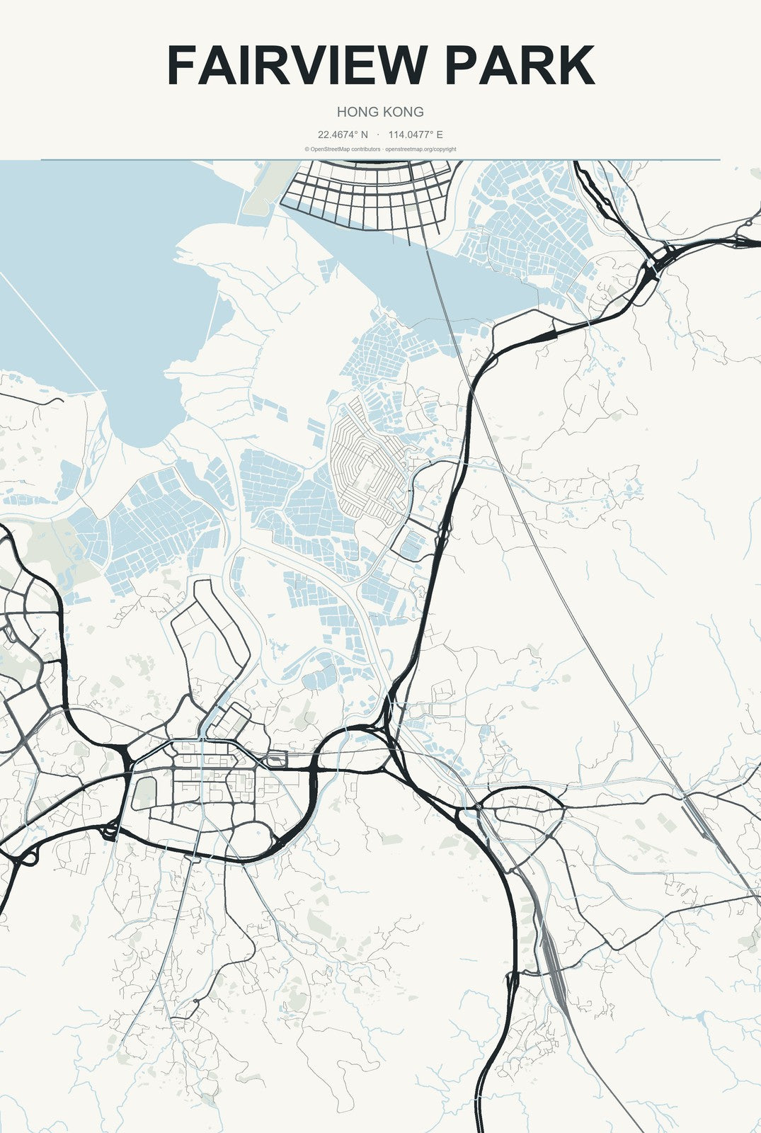 Fairview Park, Hong Kong City Map Aluminum Sign in Headline Atlas style