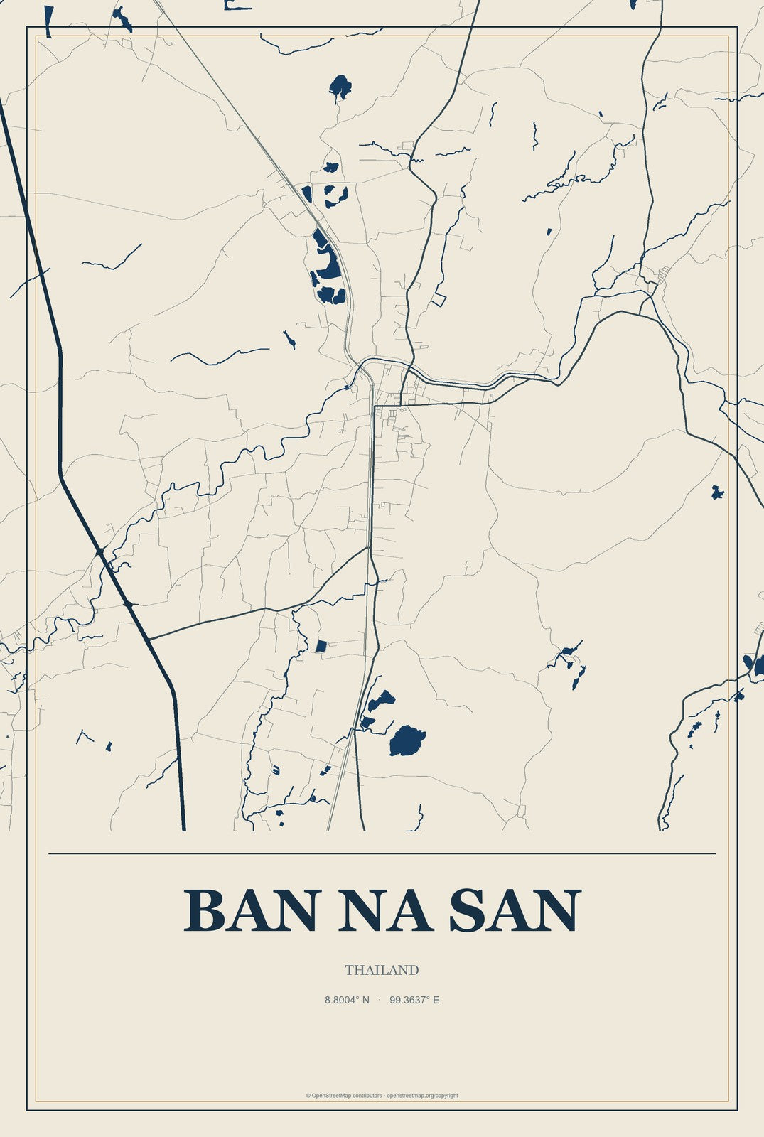 Ban Na San, Thailand City Map Aluminum Sign in Coastal Cutout style