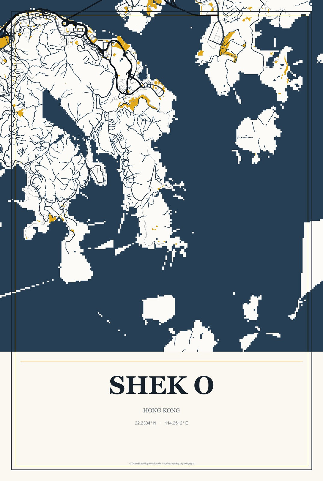 Shek O, Hong Kong City Map Aluminum Sign in Citrine Modern style