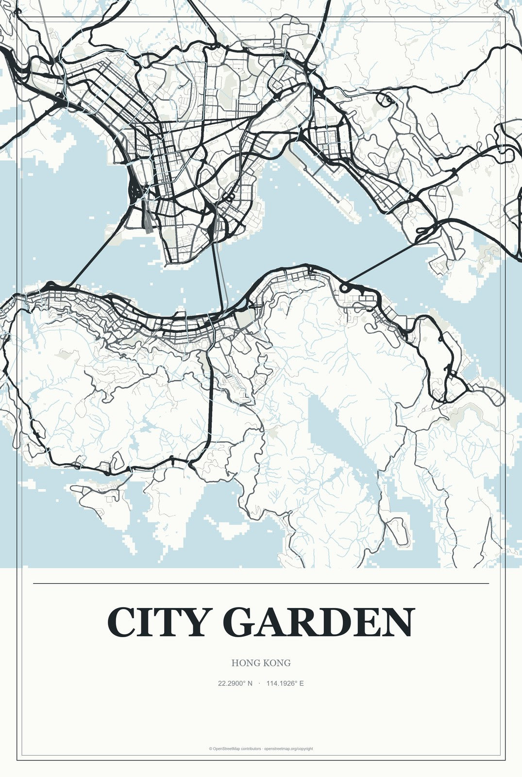 City Garden, Hong Kong City Map Aluminum Sign in Gallery Air style