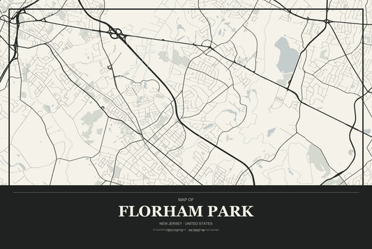 Florham Park, New Jersey City Map Aluminum Sign in Museum Plaque style