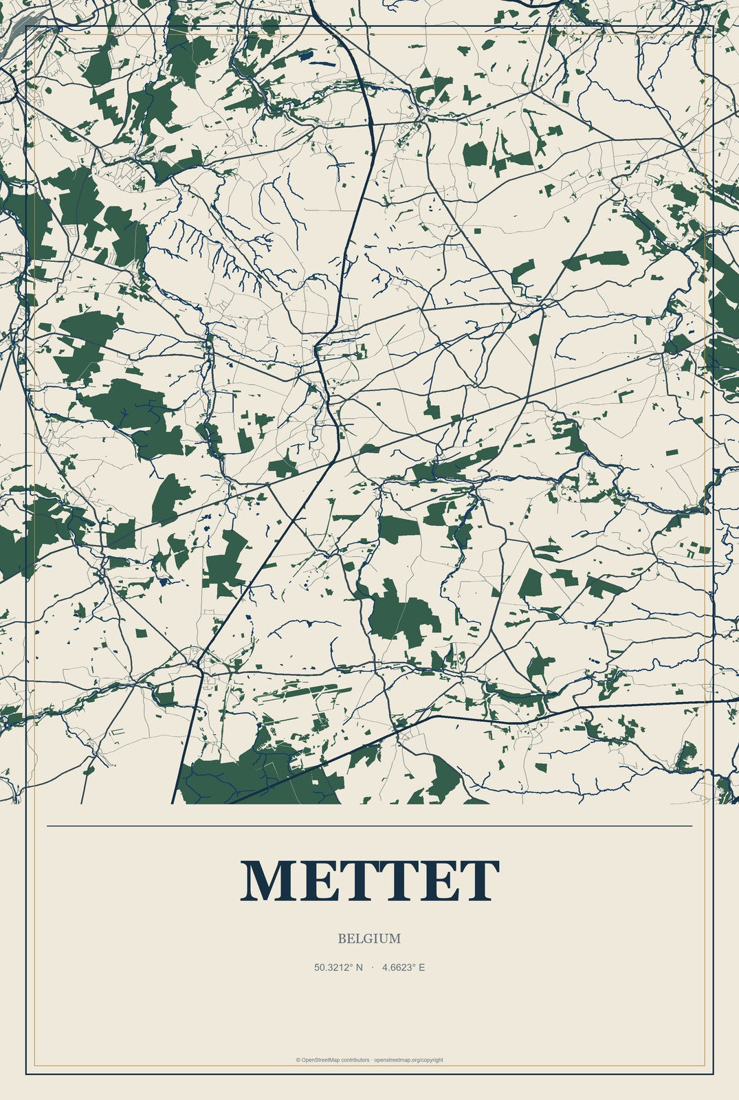 Mettet, Belgium City Map Aluminum Sign in Coastal Cutout style