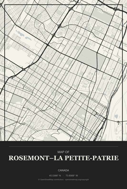 Rosemont–La Petite-Patrie, Canada City Map Aluminum Sign in Museum Plaque style