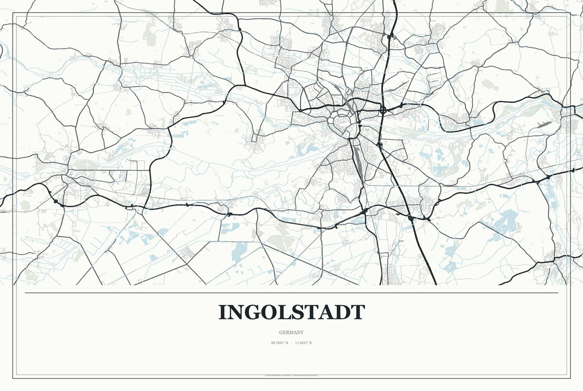 Ingolstadt, Germany City Map Aluminum Sign in Gallery Air style