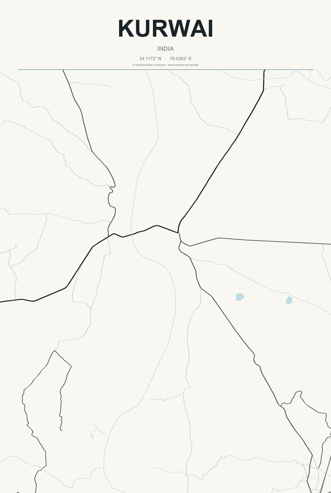 Kurwai, India City Map Aluminum Sign in Headline Atlas style