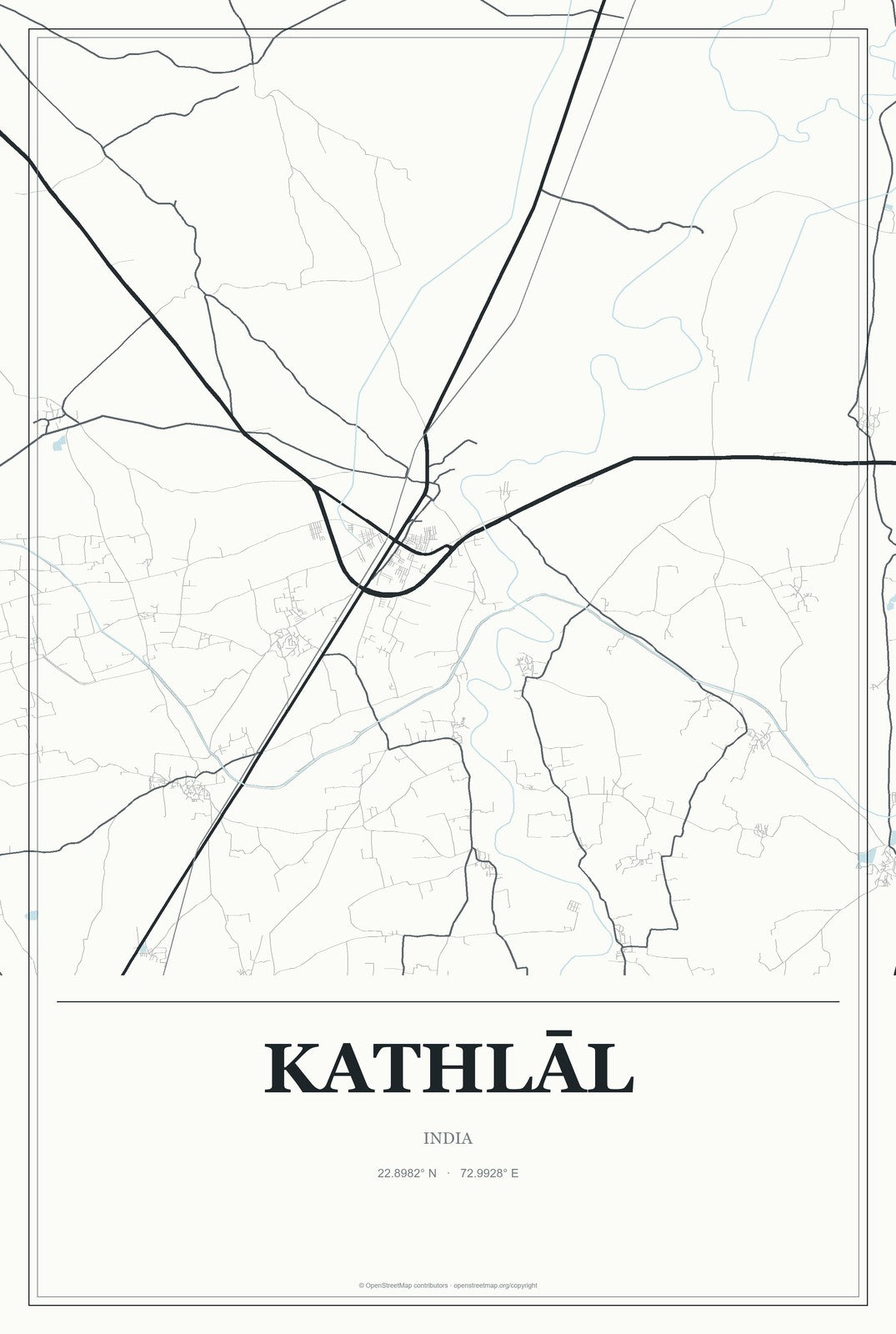 Kathlāl, India City Map Aluminum Sign in Gallery Air style