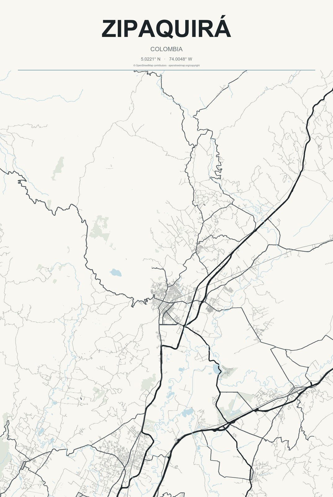 Zipaquirá, Colombia City Map Aluminum Sign in Headline Atlas style
