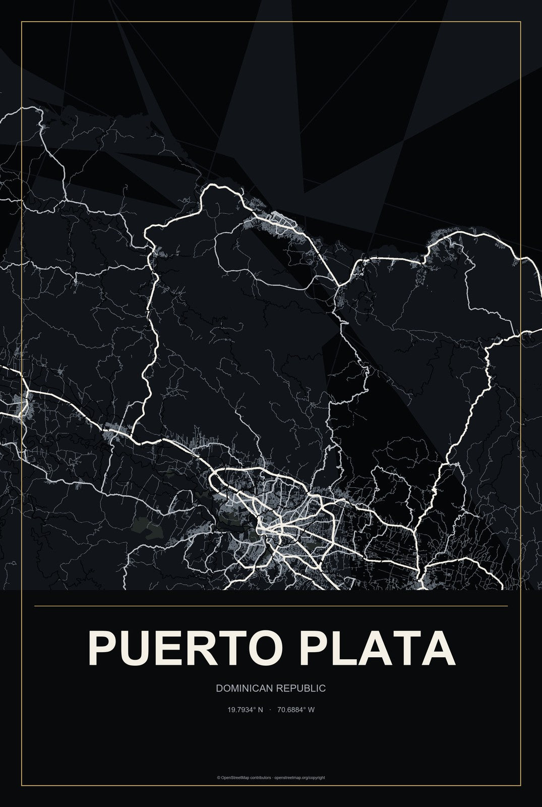 Puerto Plata, Dominican Republic City Map Aluminum Sign in Metropolitan Noir style