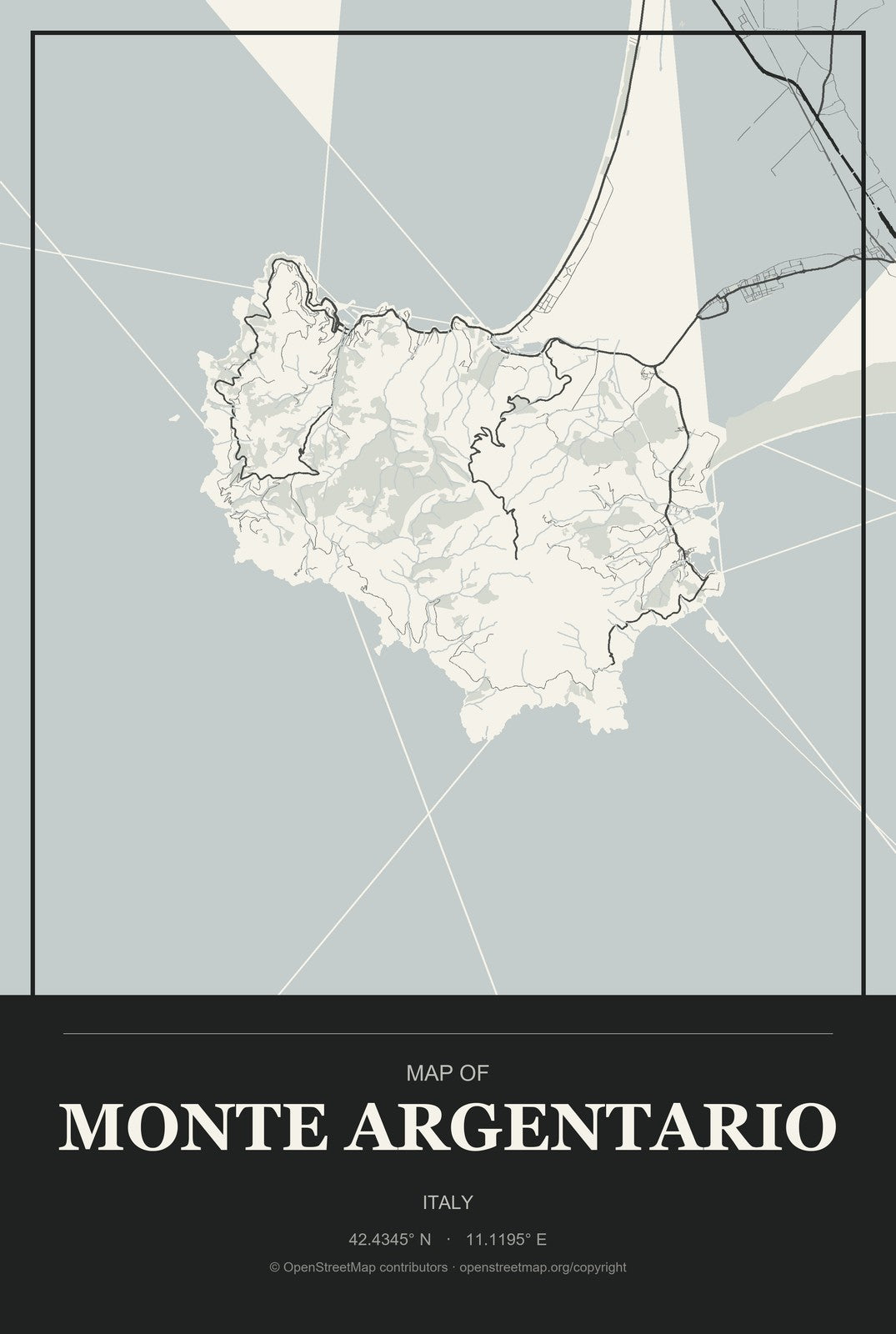 Monte Argentario, Italy City Map Aluminum Sign in Museum Plaque style