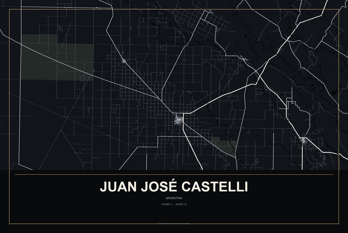 Juan José Castelli, Argentina City Map Aluminum Sign in Metropolitan Noir style