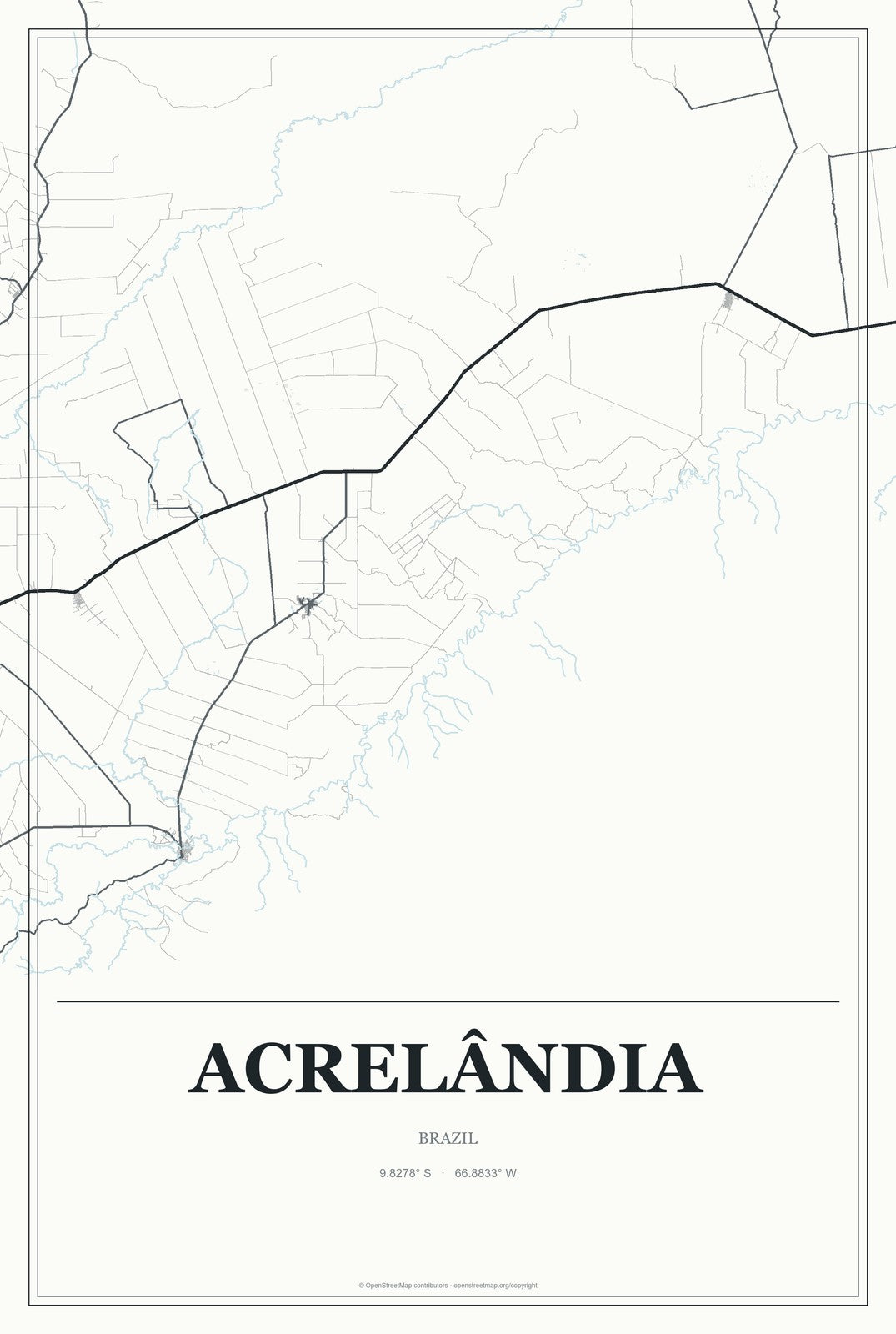 Acrelândia, Brazil City Map Aluminum Sign in Gallery Air style