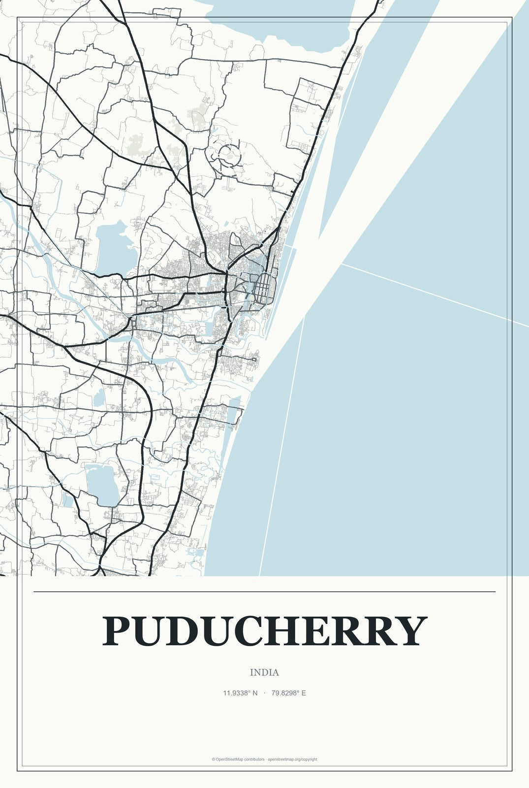 Puducherry, India City Map Aluminum Sign in Gallery Air style