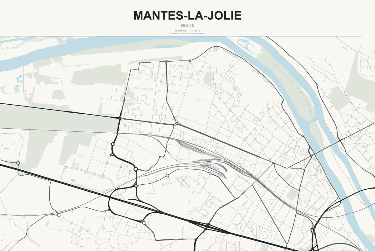 Mantes-la-Jolie, France City Map Aluminum Sign in Headline Atlas style