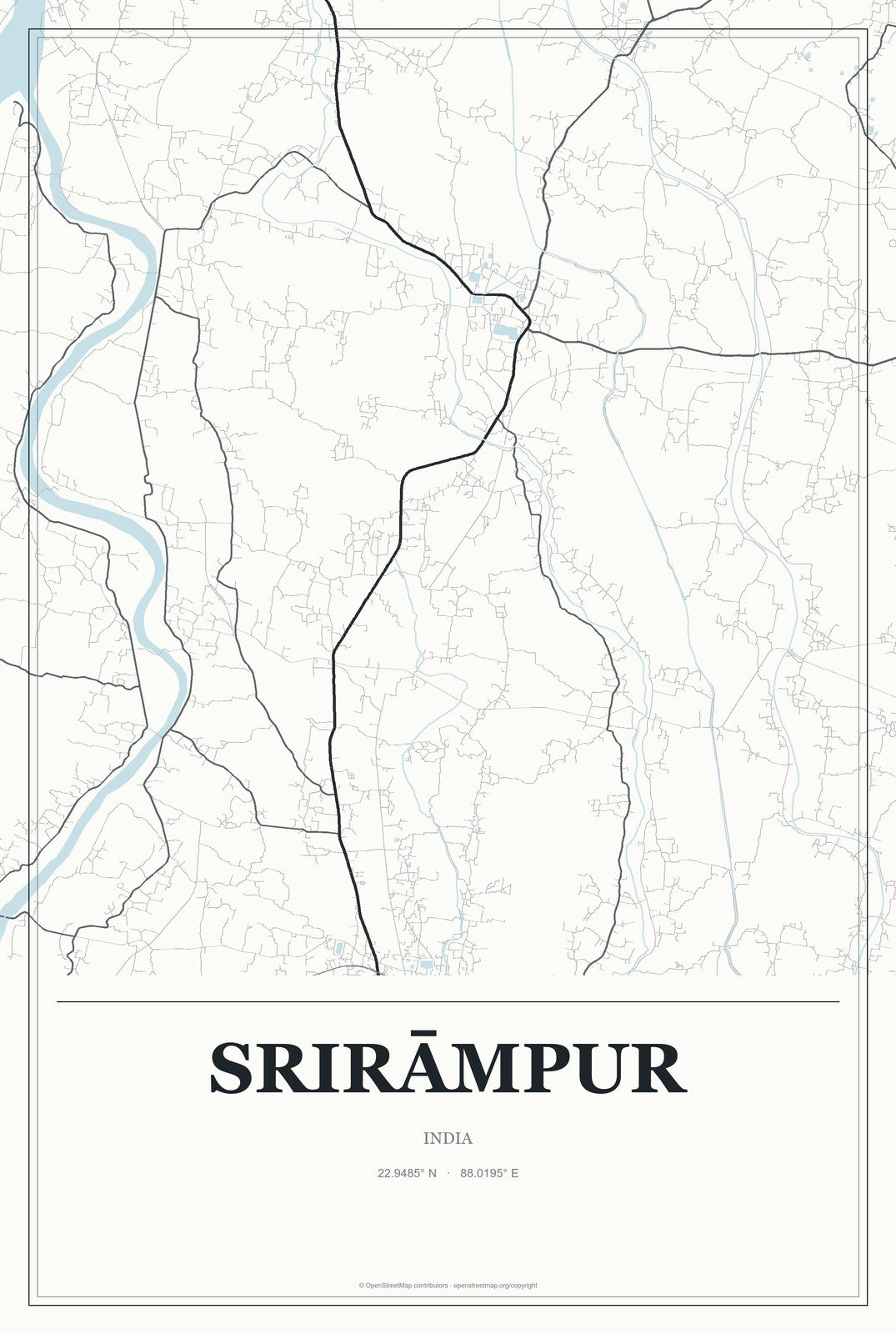Srirāmpur, India City Map Aluminum Sign in Gallery Air style