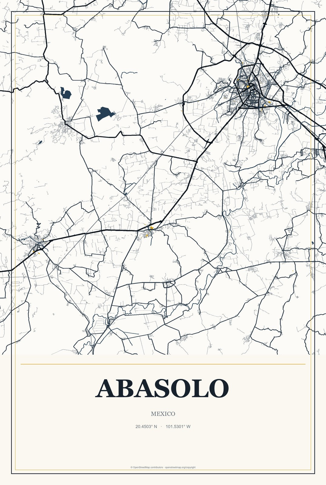 Abasolo, Mexico City Map Aluminum Sign in Citrine Modern style