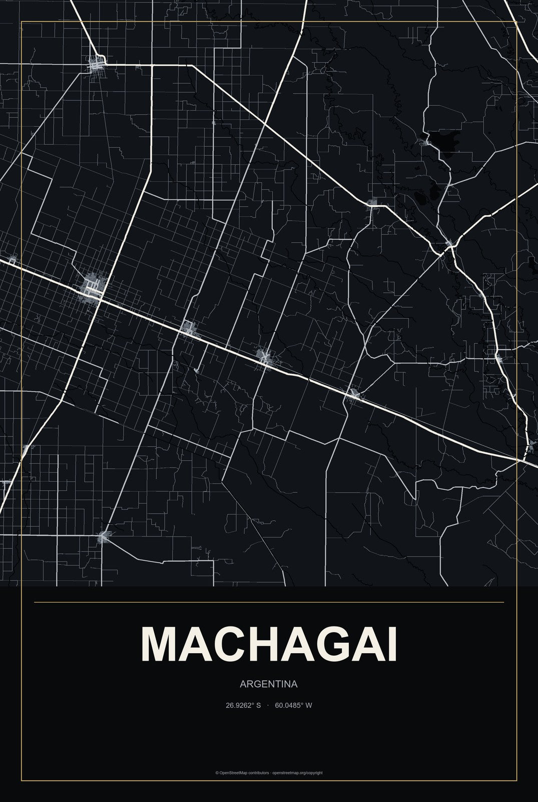 Machagai, Argentina City Map Aluminum Sign in Metropolitan Noir style