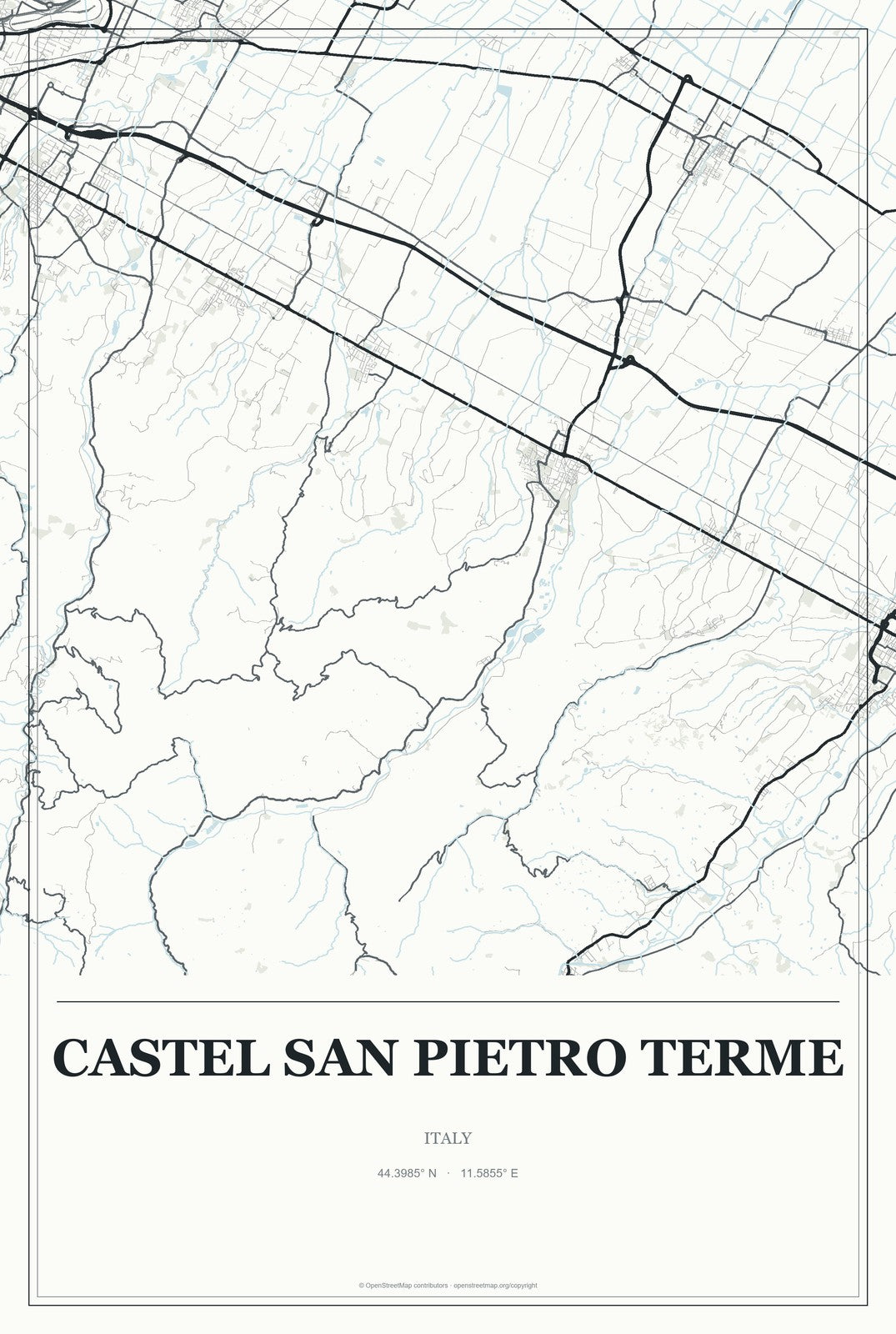 Castel San Pietro Terme, Italy City Map Aluminum Sign in Gallery Air style