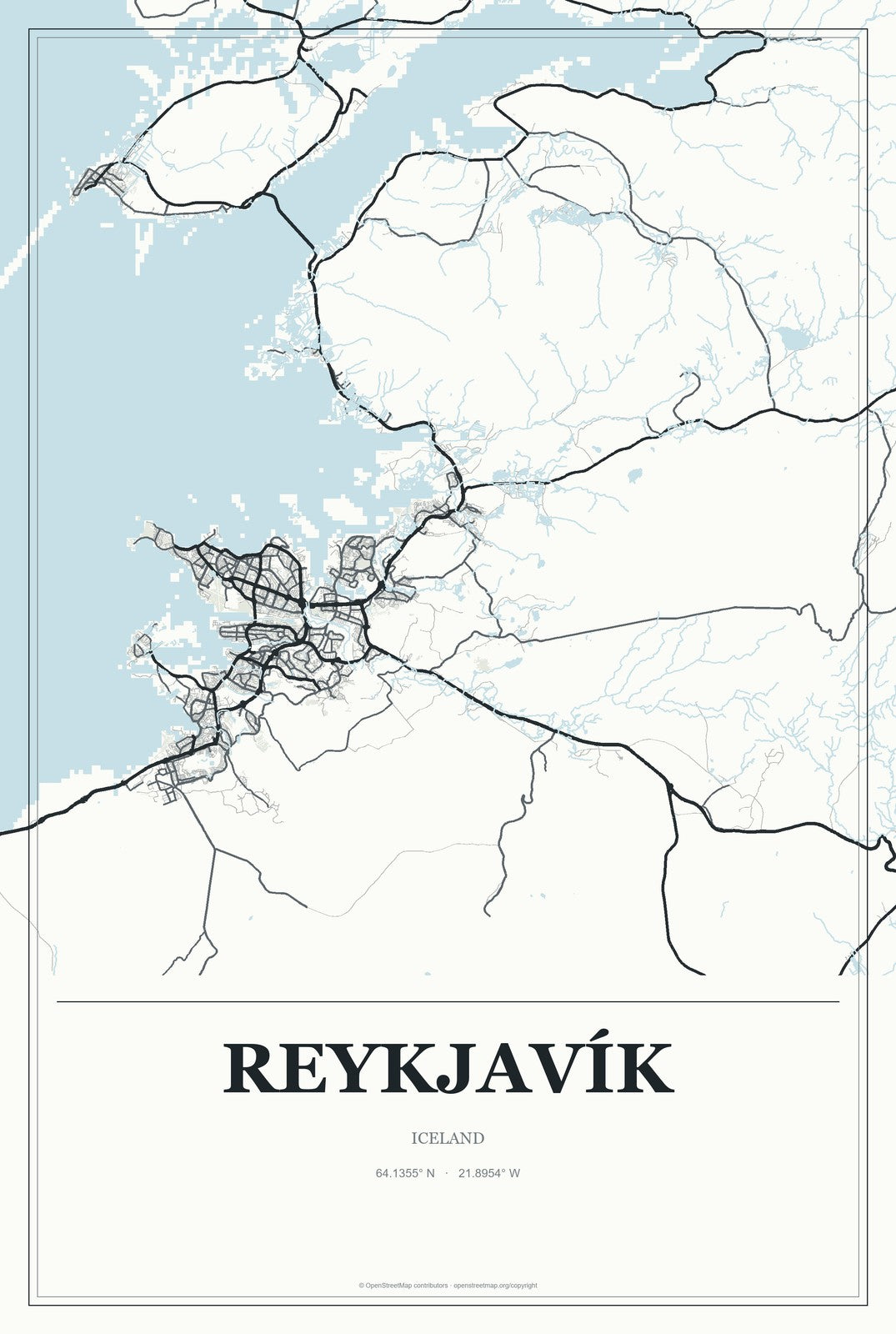 Reykjavík, Iceland City Map Aluminum Sign in Gallery Air style