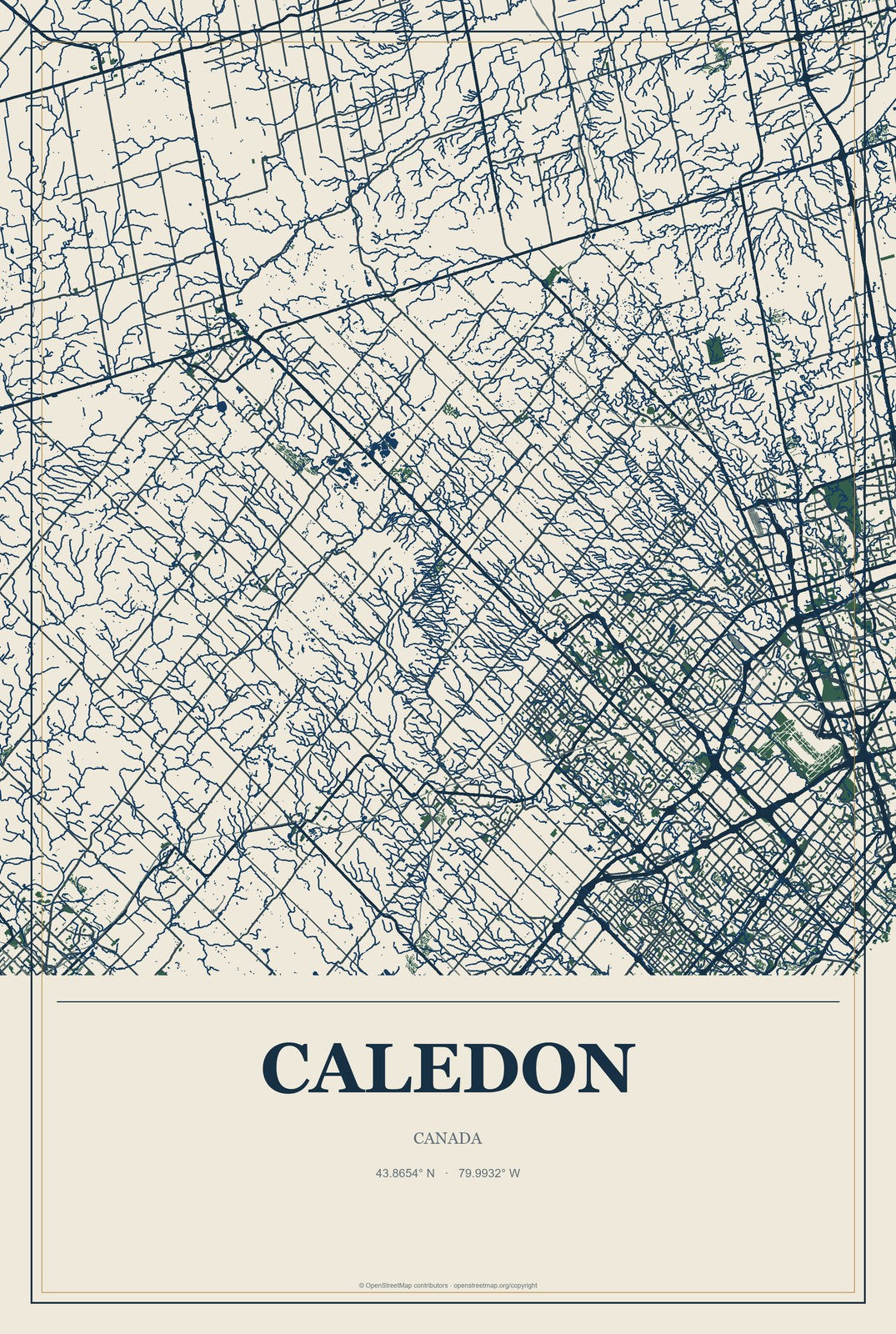 Caledon, Canada City Map Aluminum Sign in Coastal Cutout style
