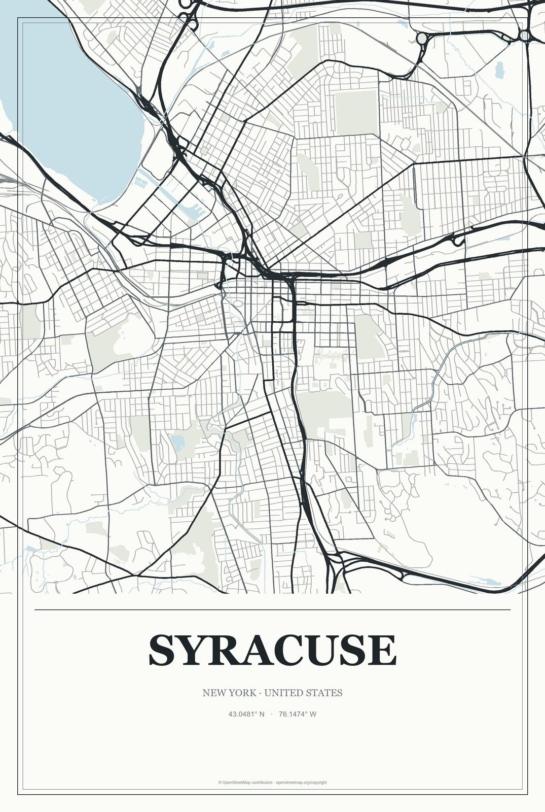 Syracuse, New York City Map Aluminum Sign in Gallery Air style