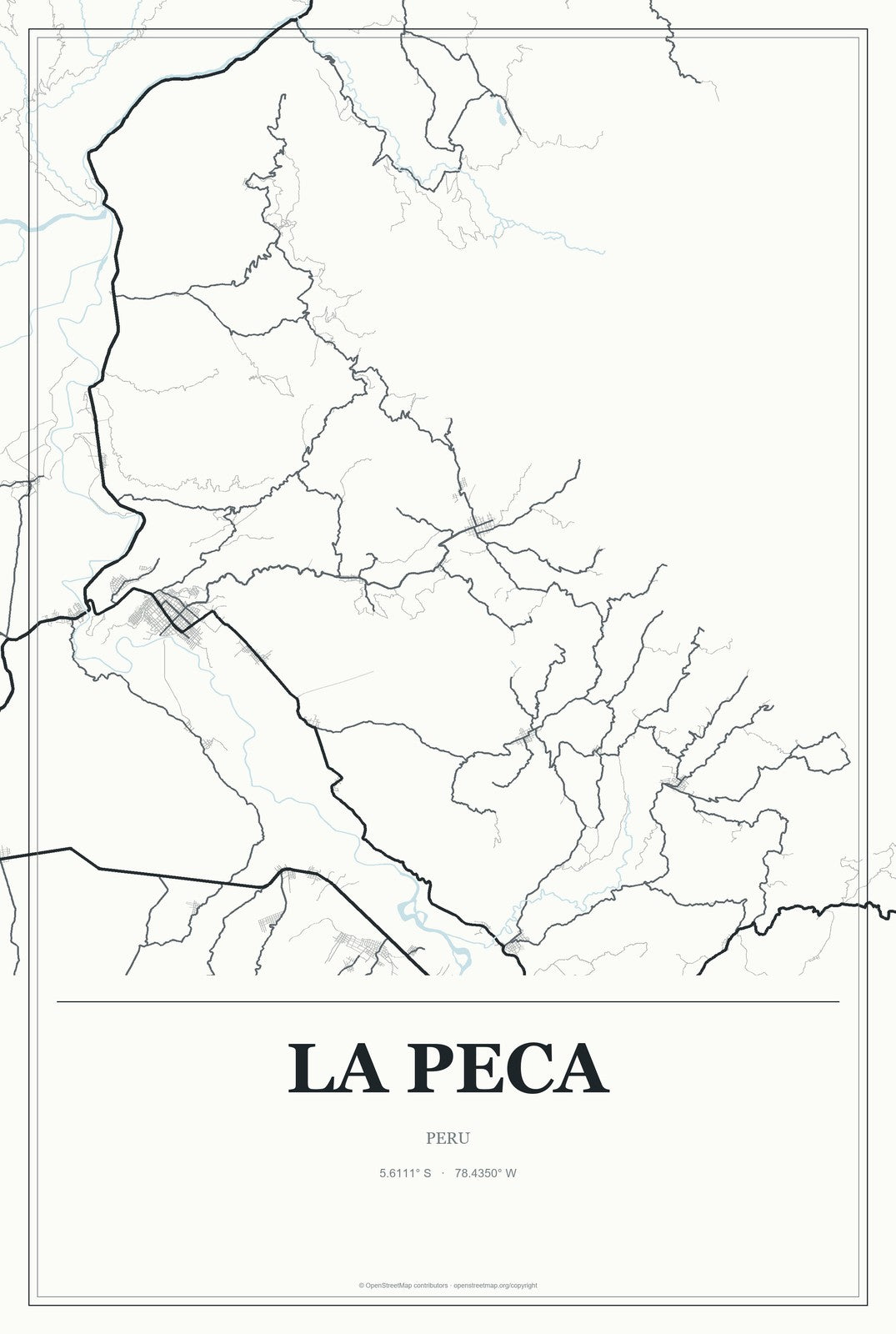 La Peca, Peru City Map Aluminum Sign in Gallery Air style