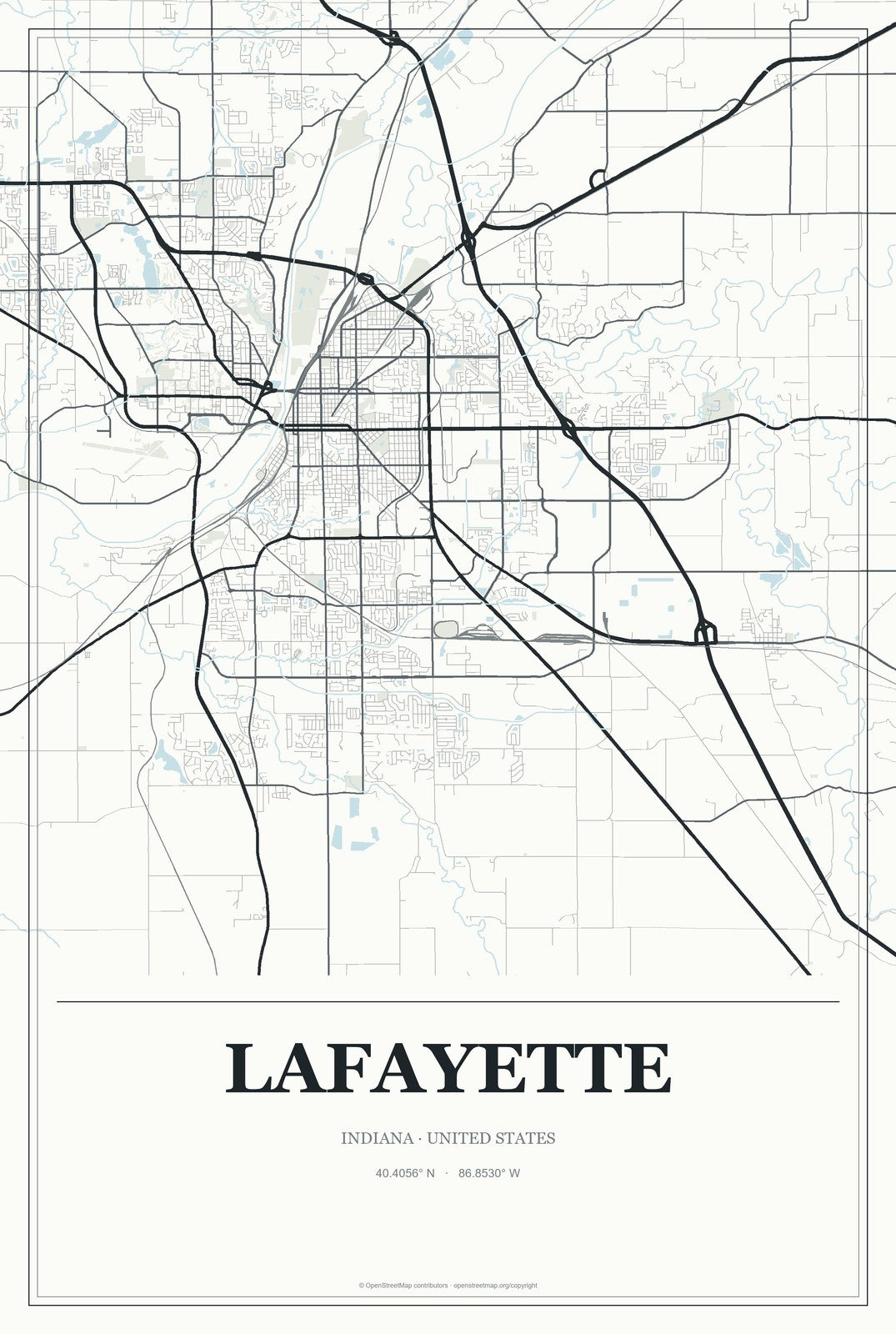 Lafayette, Indiana City Map Aluminum Sign in Gallery Air style