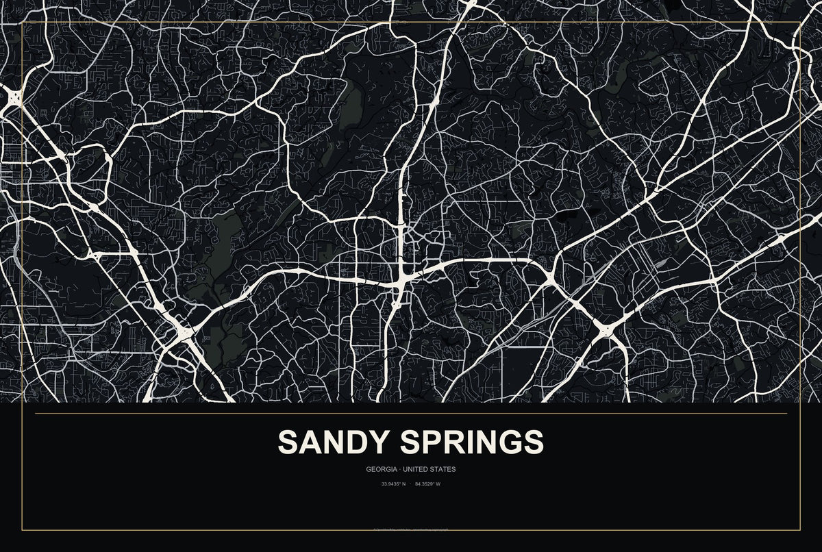 Sandy Springs, Georgia City Map Aluminum Sign in Metropolitan Noir style