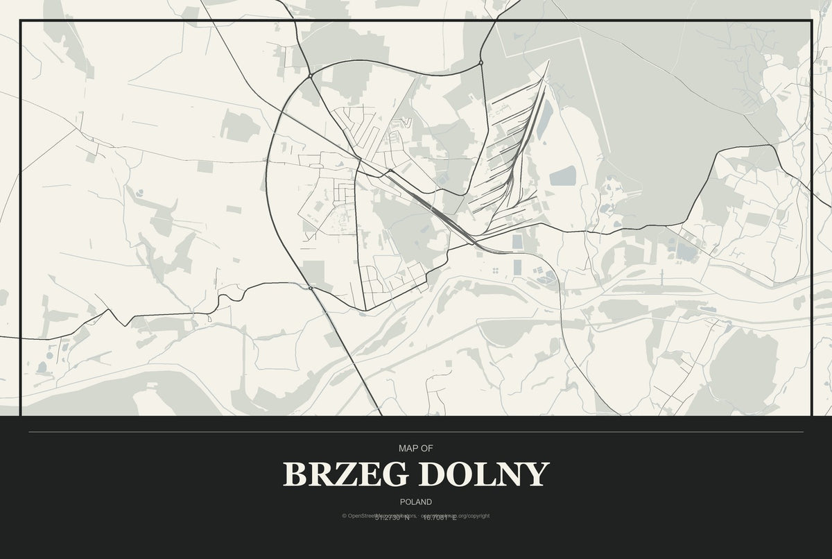 Brzeg Dolny, Poland City Map Aluminum Sign in Museum Plaque style