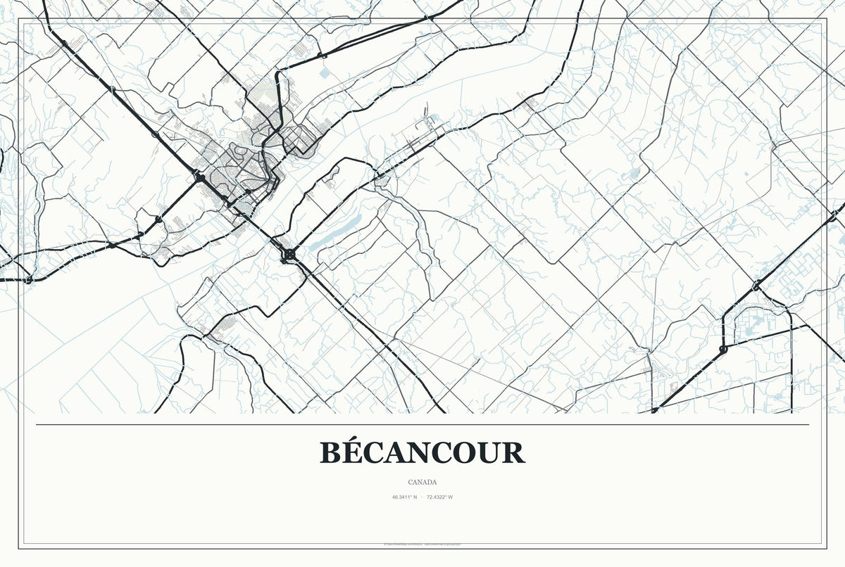 Bécancour, Canada City Map Aluminum Sign in Gallery Air style