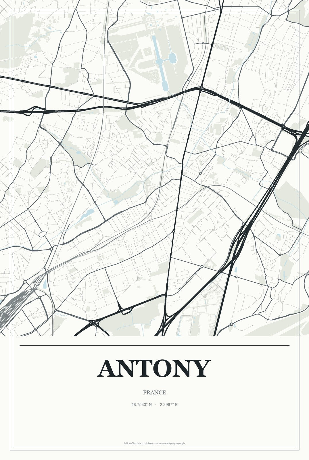 Antony, France City Map Aluminum Sign in Gallery Air style