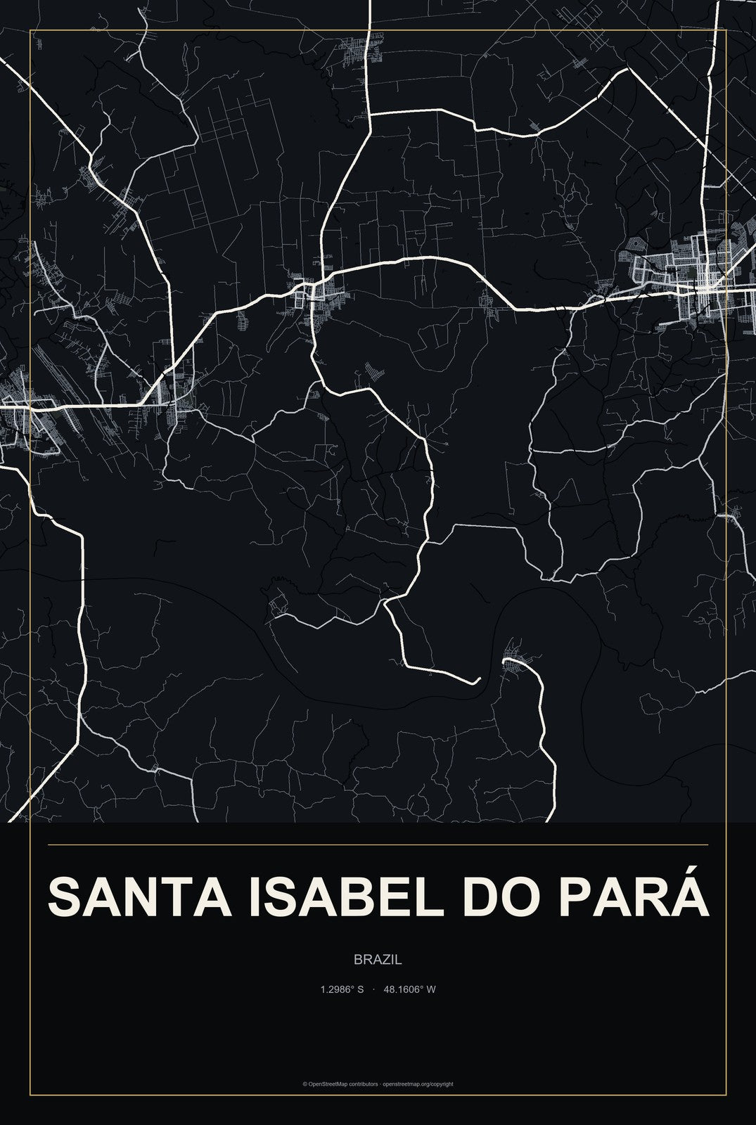 Santa Isabel do Pará, Brazil City Map Aluminum Sign in Metropolitan Noir style