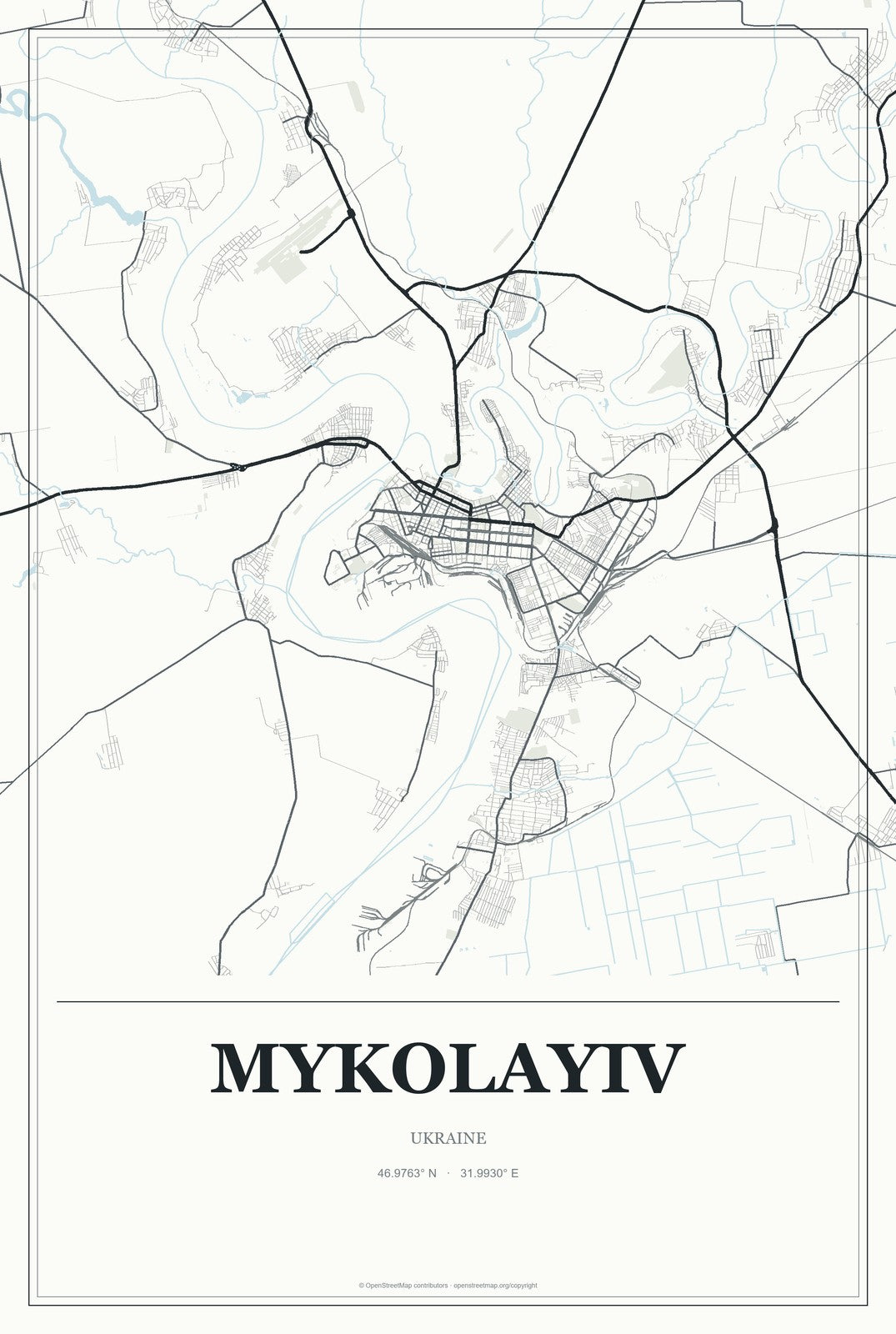 Mykolayiv, Mykolaiv, Ukraine City Map Aluminum Sign in Gallery Air style