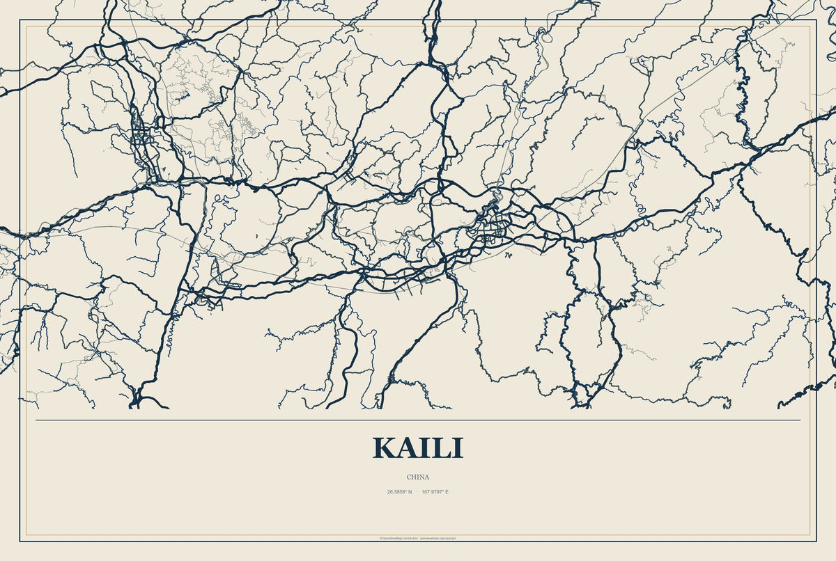 Kaili, China City Map Aluminum Sign in Coastal Cutout style