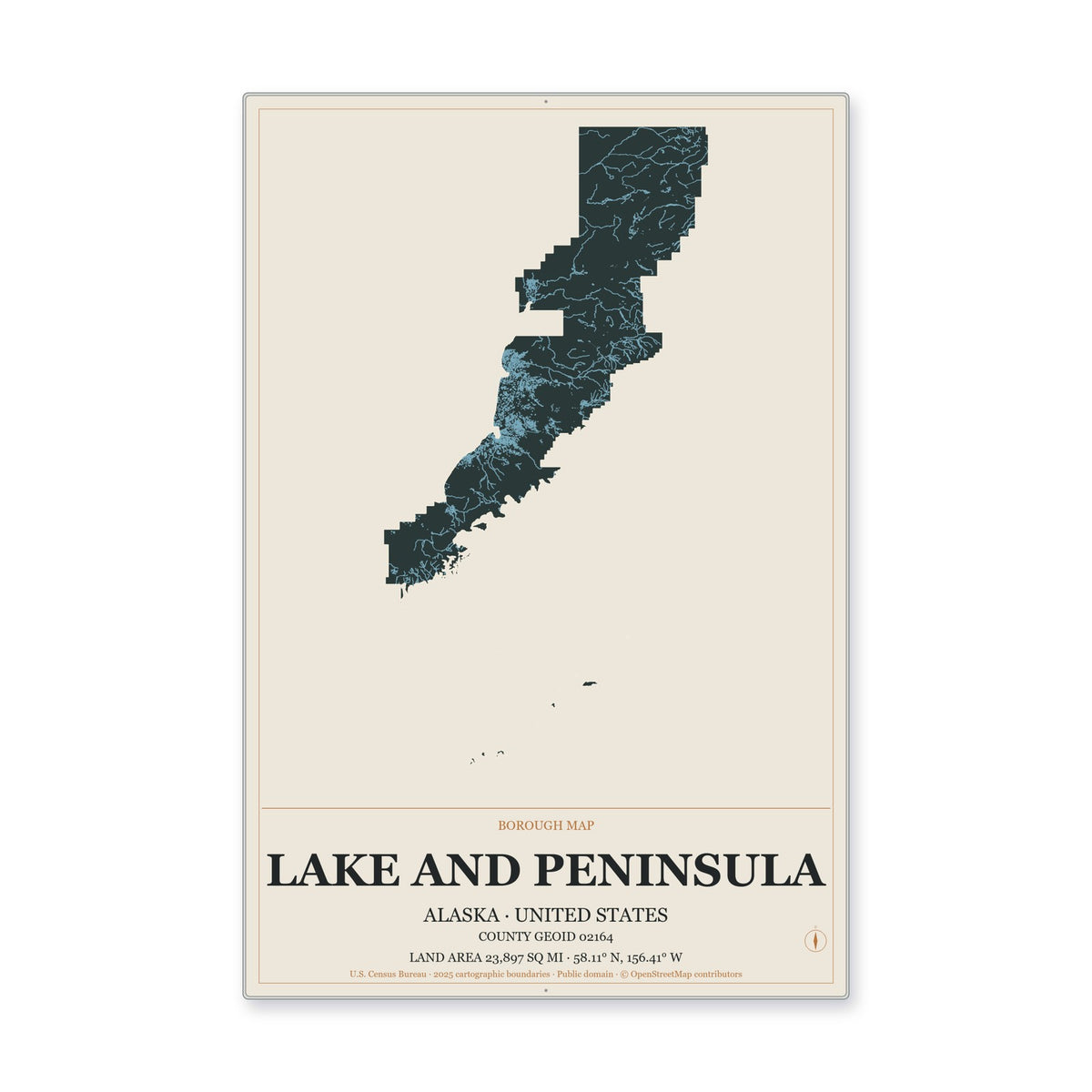 Lake and Peninsula Borough, Alaska Map Aluminum Sign in Headline Atlas style