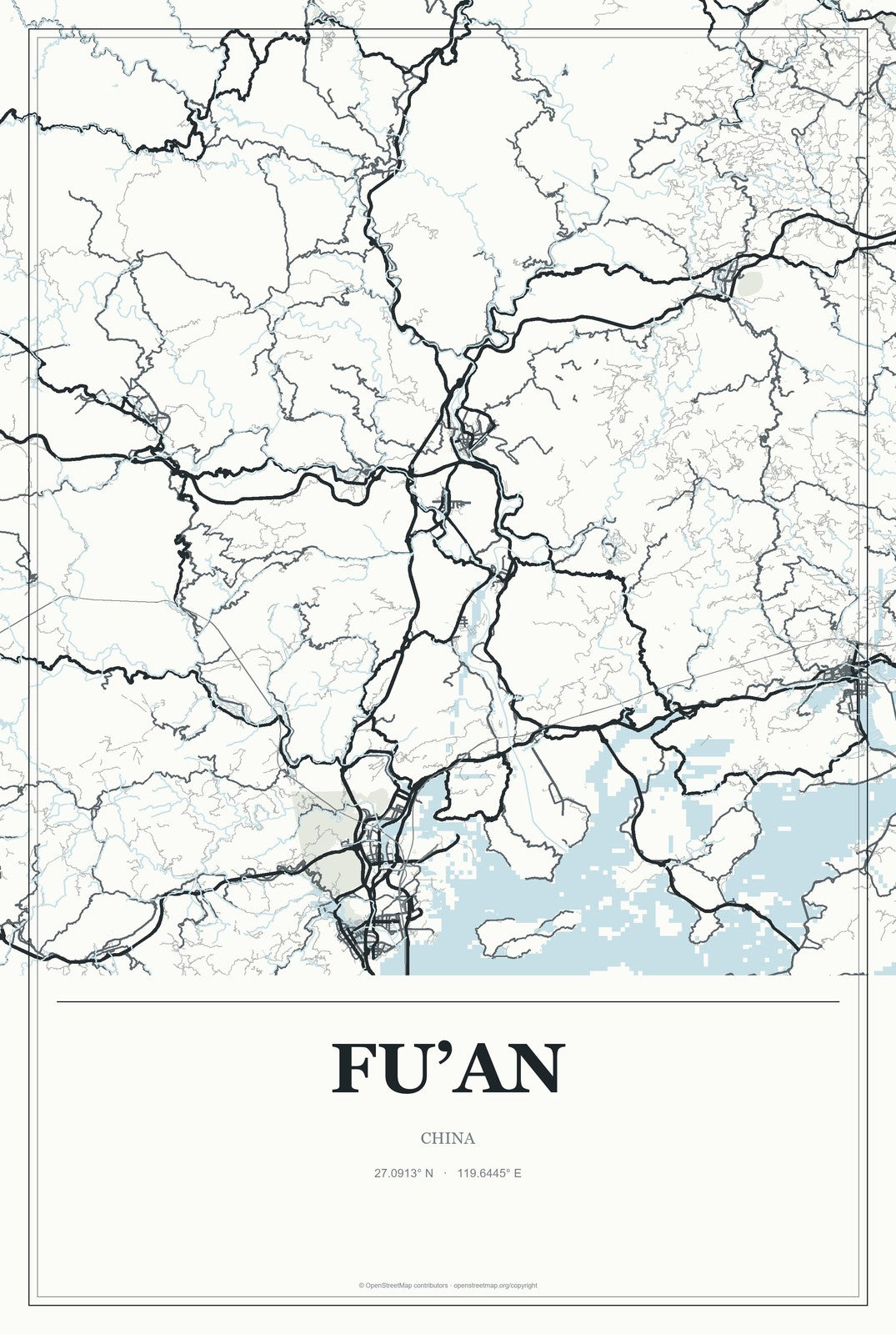 Fu’an, China City Map Aluminum Sign in Gallery Air style