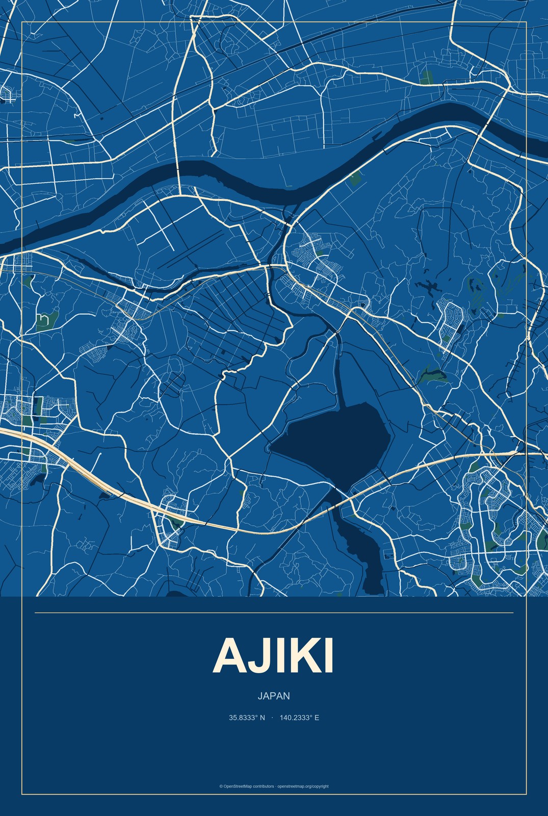 Ajiki, Japan City Map Aluminum Sign in Harbor Cobalt style