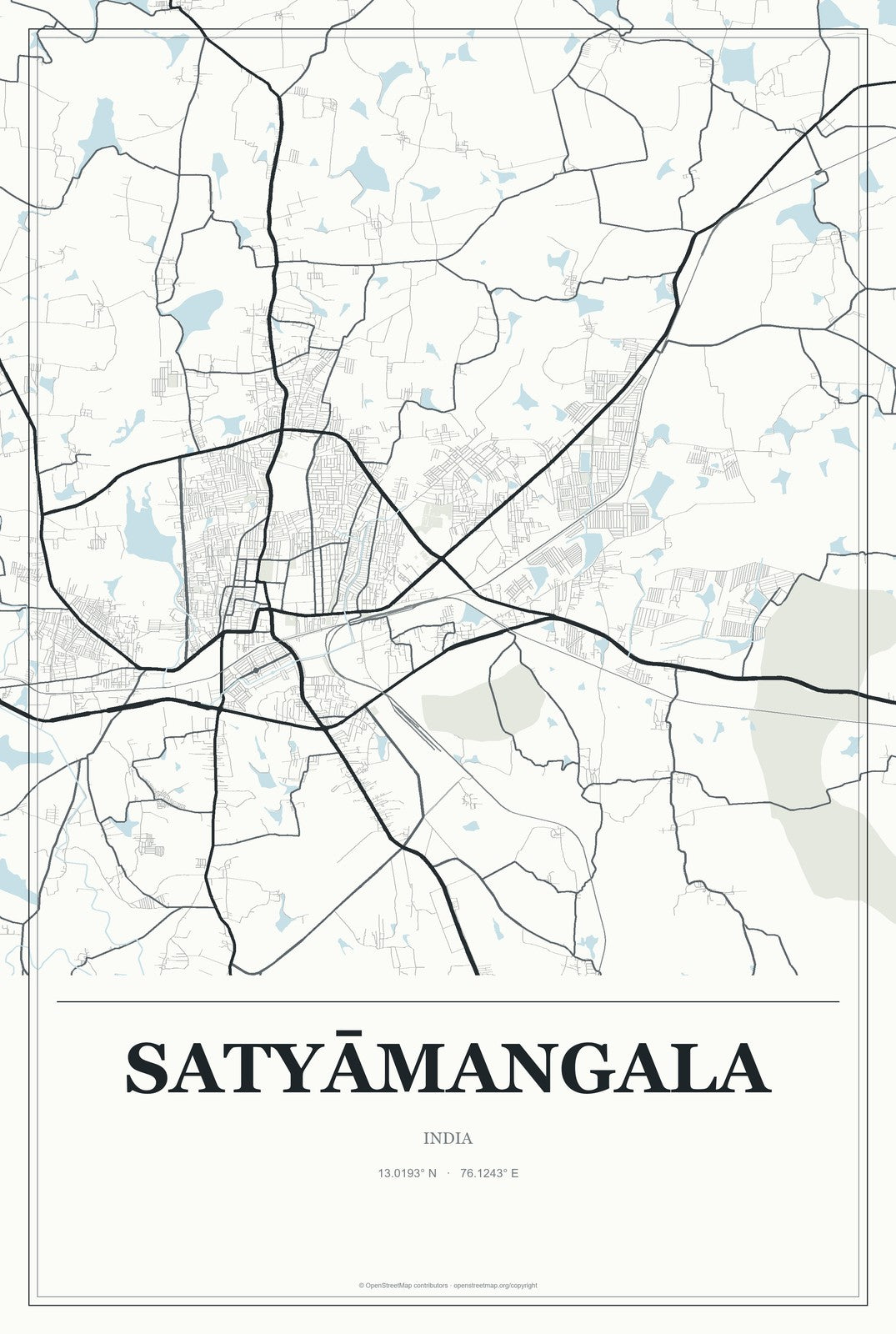 Satyāmangala, India City Map Aluminum Sign in Gallery Air style